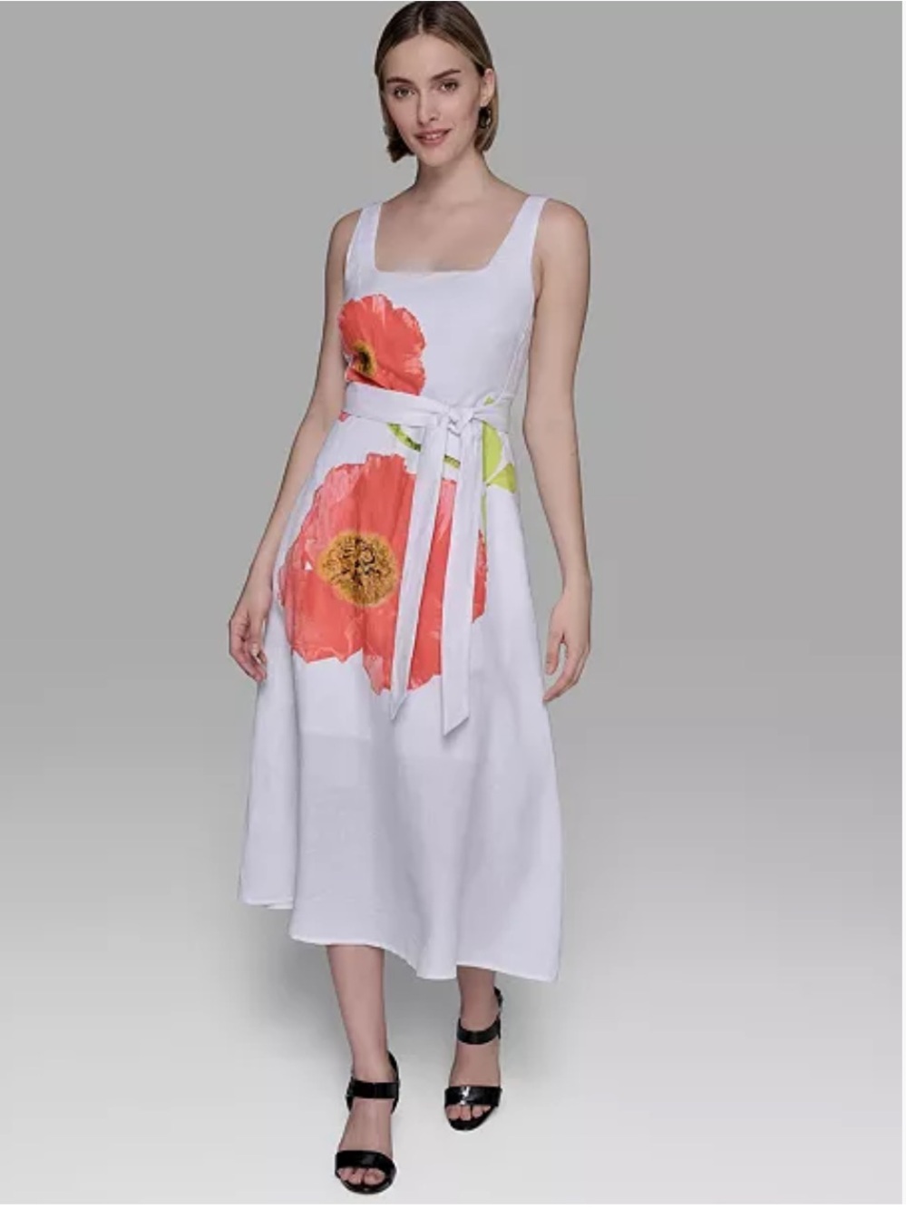 Karl Lagerfeld Paris Beaded Floral Linen Blend Belted Midi Dress Size 6 - Picture 12 of 12